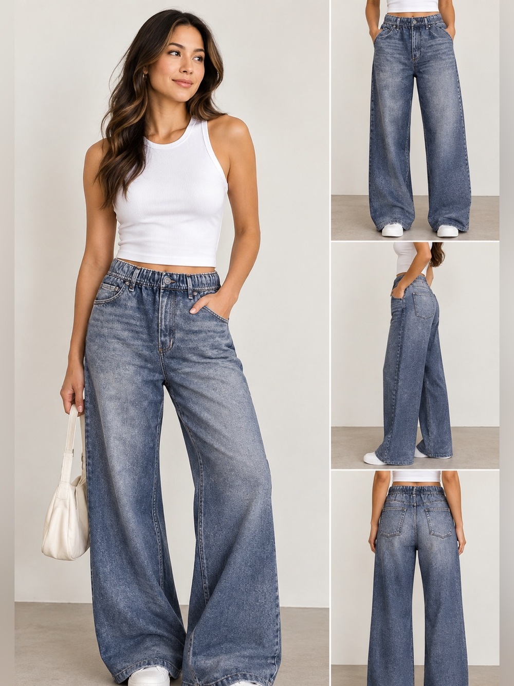 Anthropologie Wide Leg Light Denim Inspired Sweatpants size M/P
